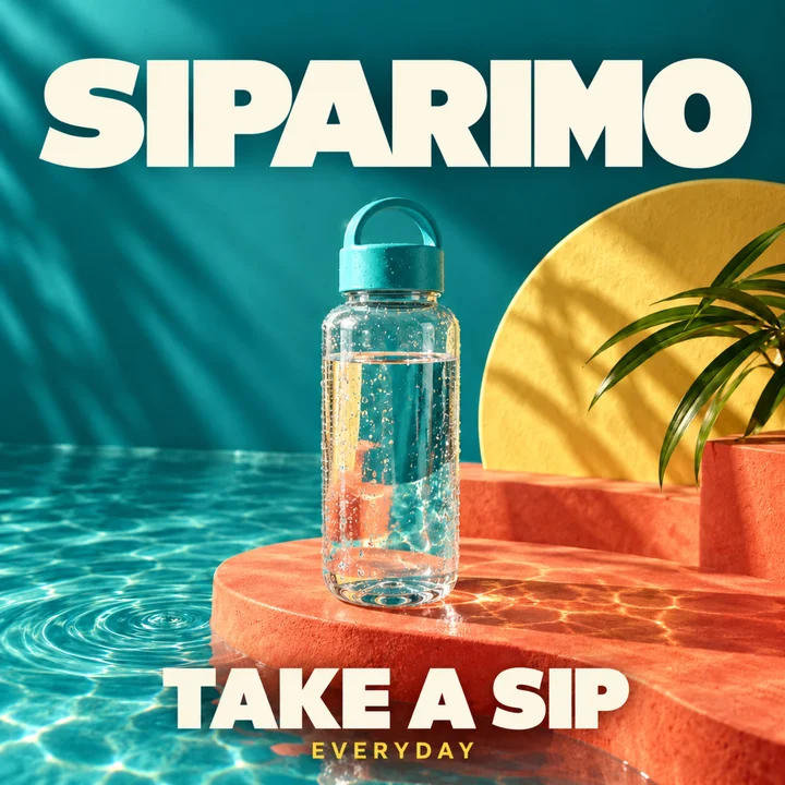 SIPARIMO cover: a water bottle, turquoise water and warm sunlight